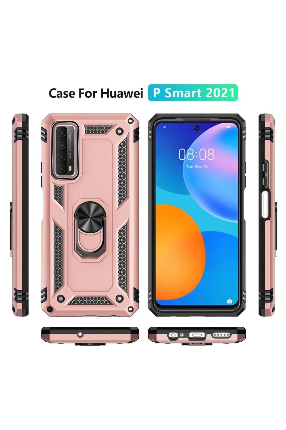Mey İthalat®  Huawei P Smart 2021 Kılıf Sofya Yüzüklü Silikon Kapak - Rose
