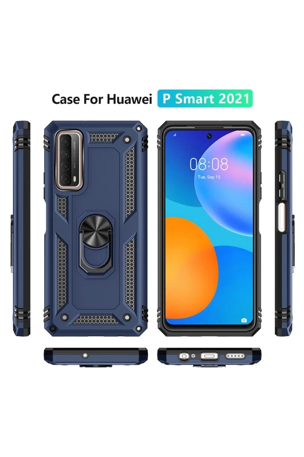 Mey İthalat®  Huawei P Smart 2021 Kılıf Sofya Yüzüklü Silikon Kapak - Lacivert