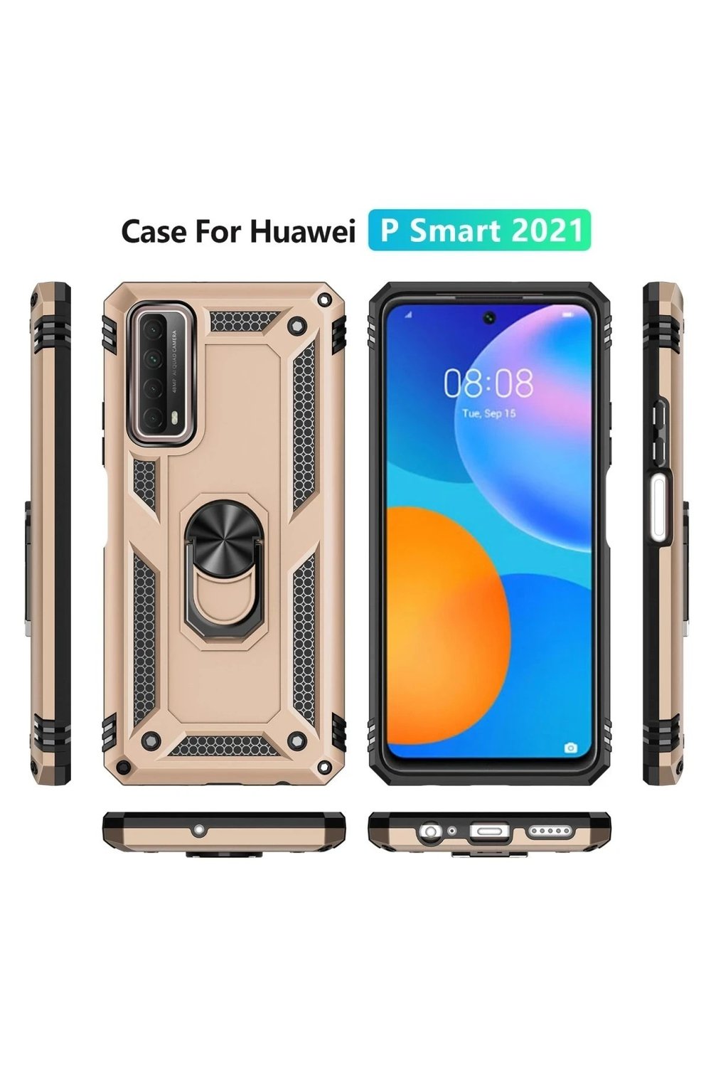 Mey İthalat®  Huawei P Smart 2021 Kılıf Sofya Yüzüklü Silikon Kapak - Gold