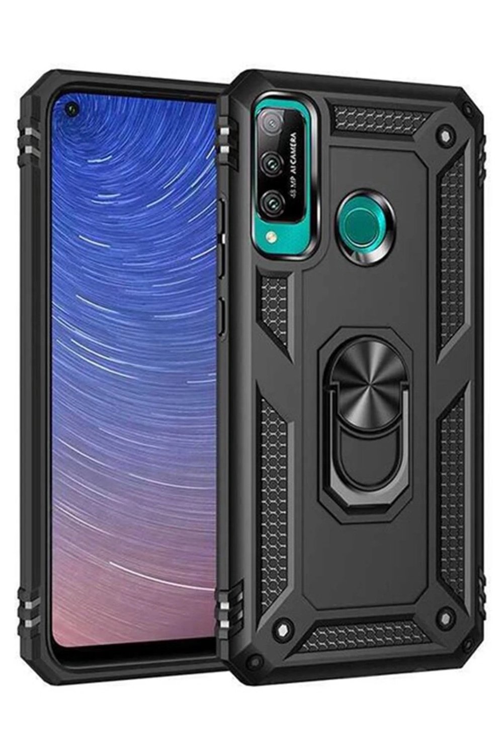 Mey İthalat®  Huawei P40 Lite E Kılıf Sofya Yüzüklü Silikon Kapak - Siyah