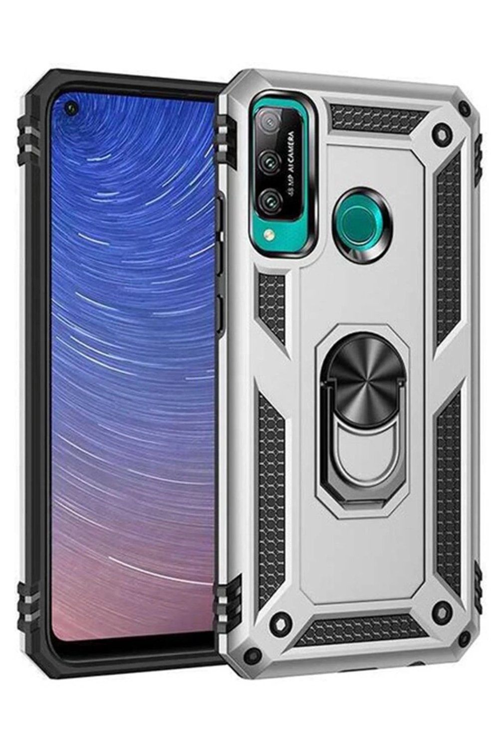 Mey İthalat®  Huawei P40 Lite E Kılıf Sofya Yüzüklü Silikon Kapak - Gümüş