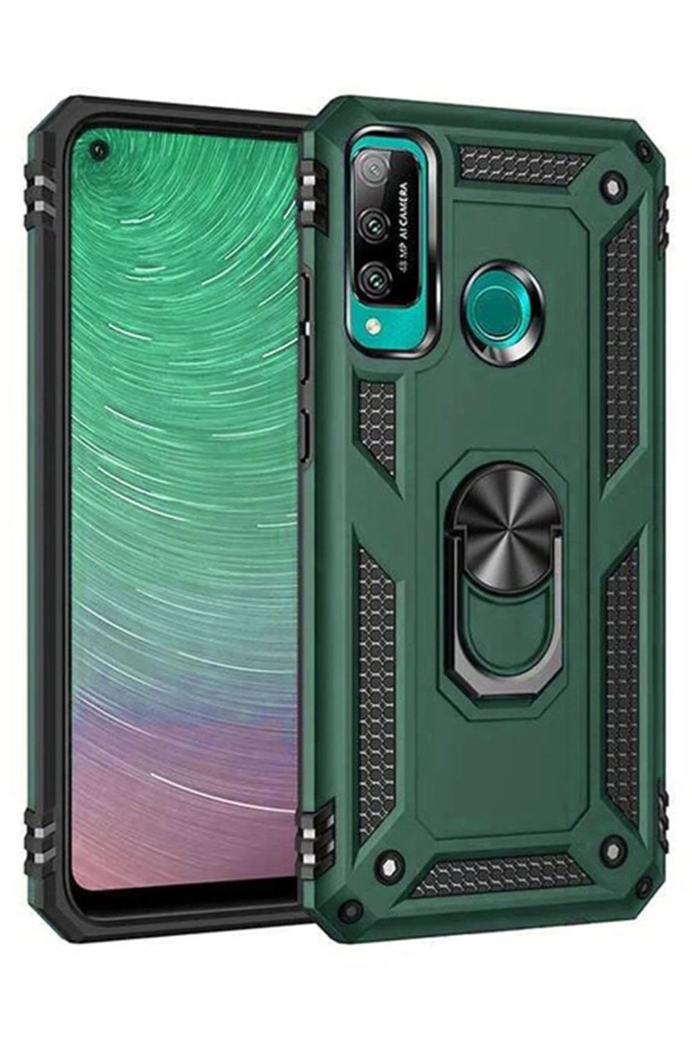 Mey İthalat®  Huawei P40 Lite E Kılıf Sofya Yüzüklü Silikon Kapak - Yeşil