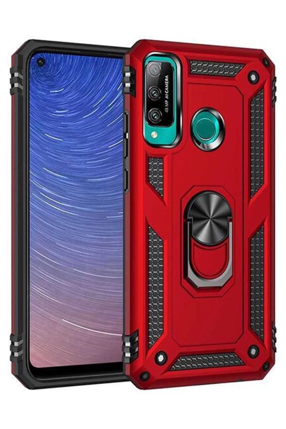 Mey İthalat®  Huawei P40 Lite E Kılıf Sofya Yüzüklü Silikon Kapak - Kırmızı
