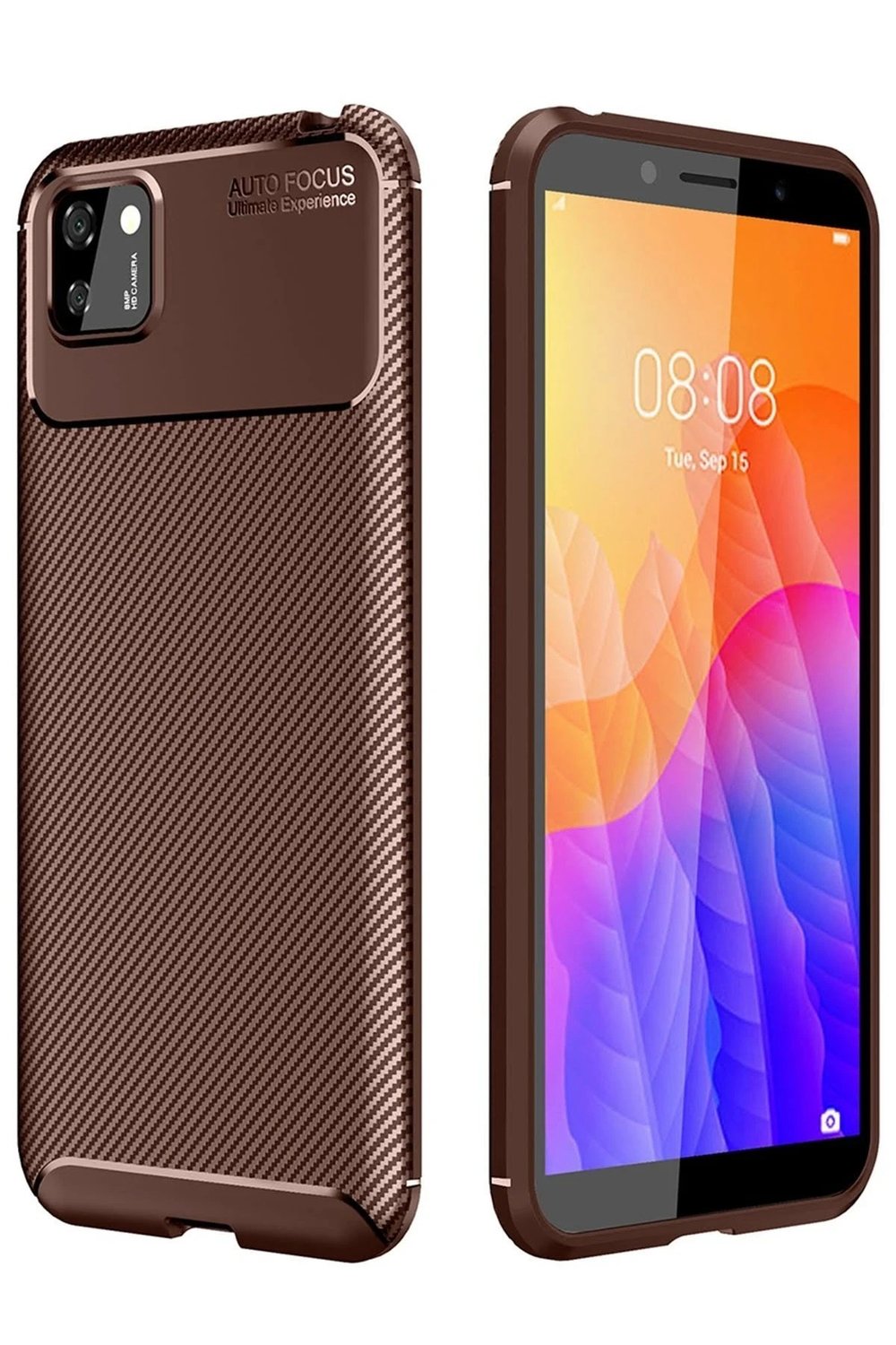 Mey İthalat®  Huawei Y5P Kılıf Auto Focus Karbon Kapak - Kahverengi
