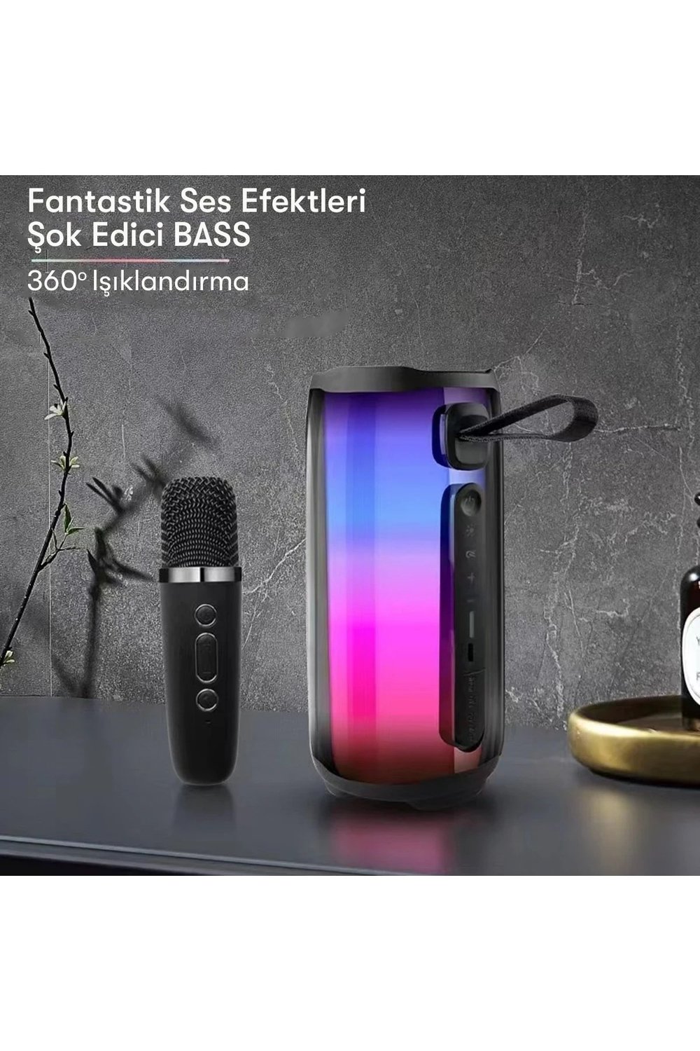 Mey İthalat®  Pluse 5 Mikrofonlu RGB Kablosuz Hoparlör - Beyaz