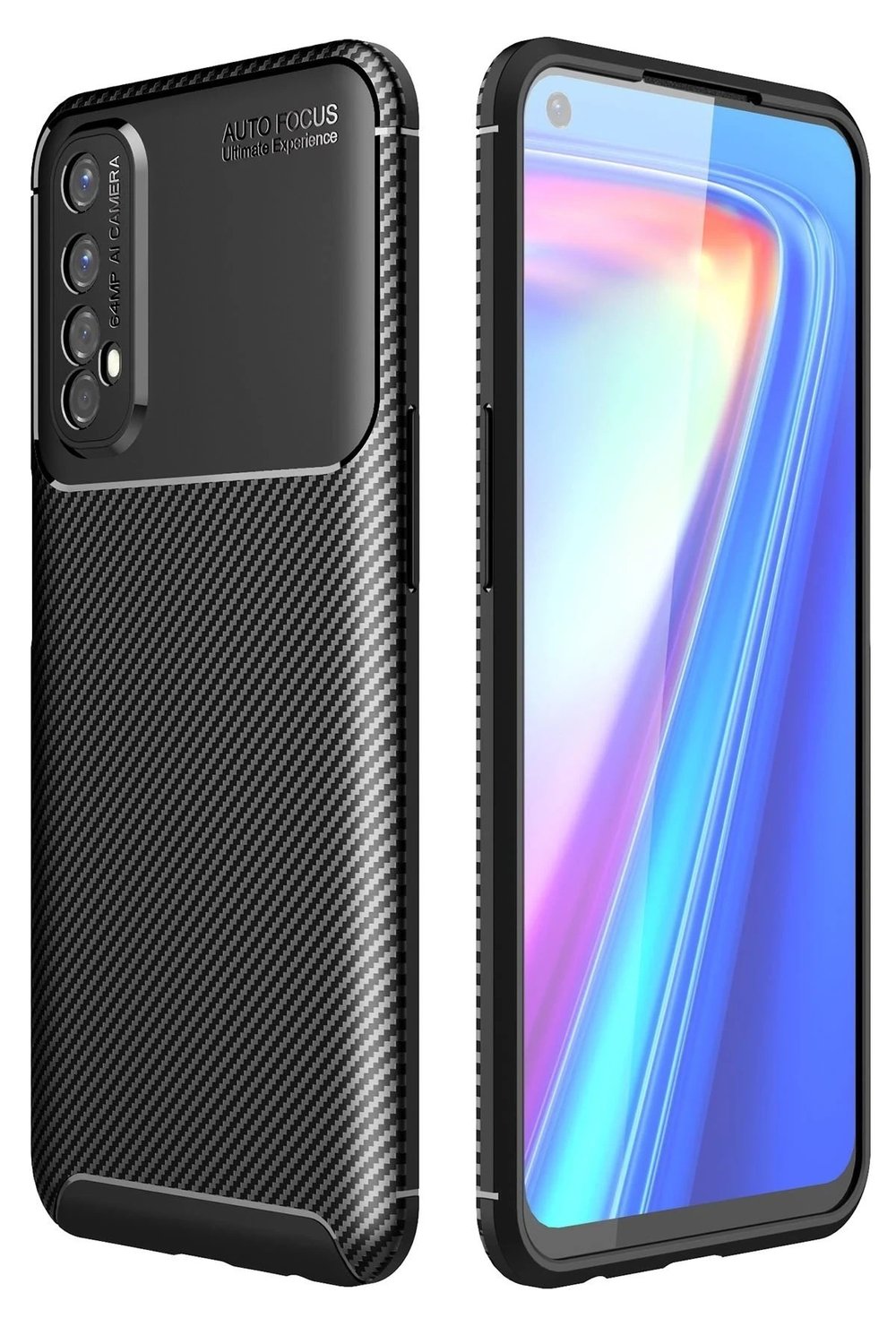 Mey İthalat®  Realme 7 Kılıf Auto Focus Karbon Kapak - Siyah