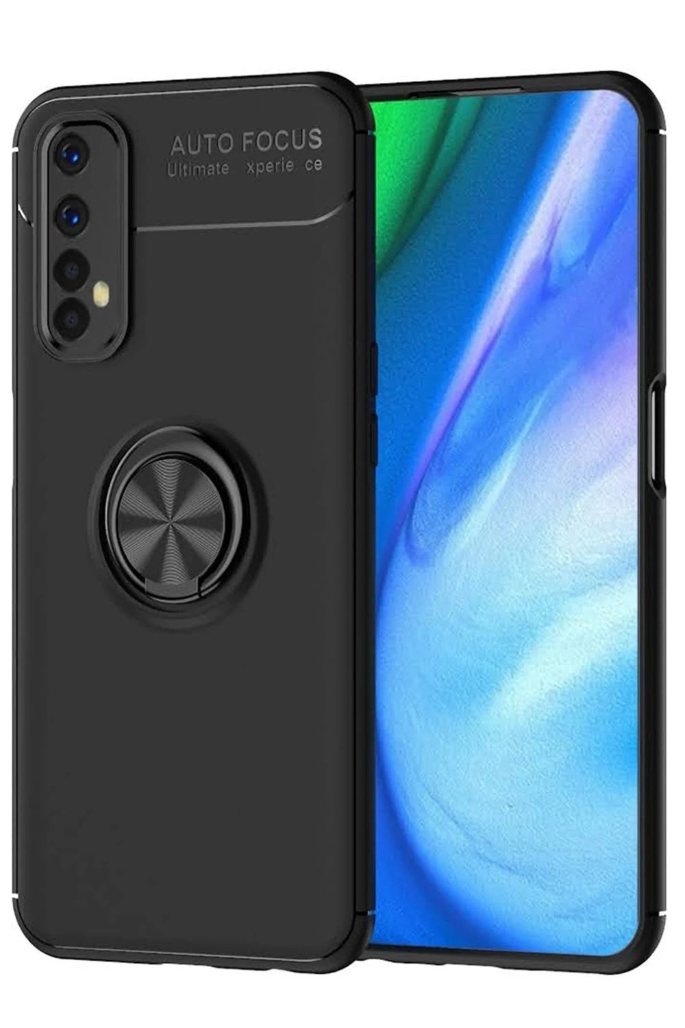 Mey İthalat®  Realme 7 Kılıf Range Yüzüklü Silikon - Siyah