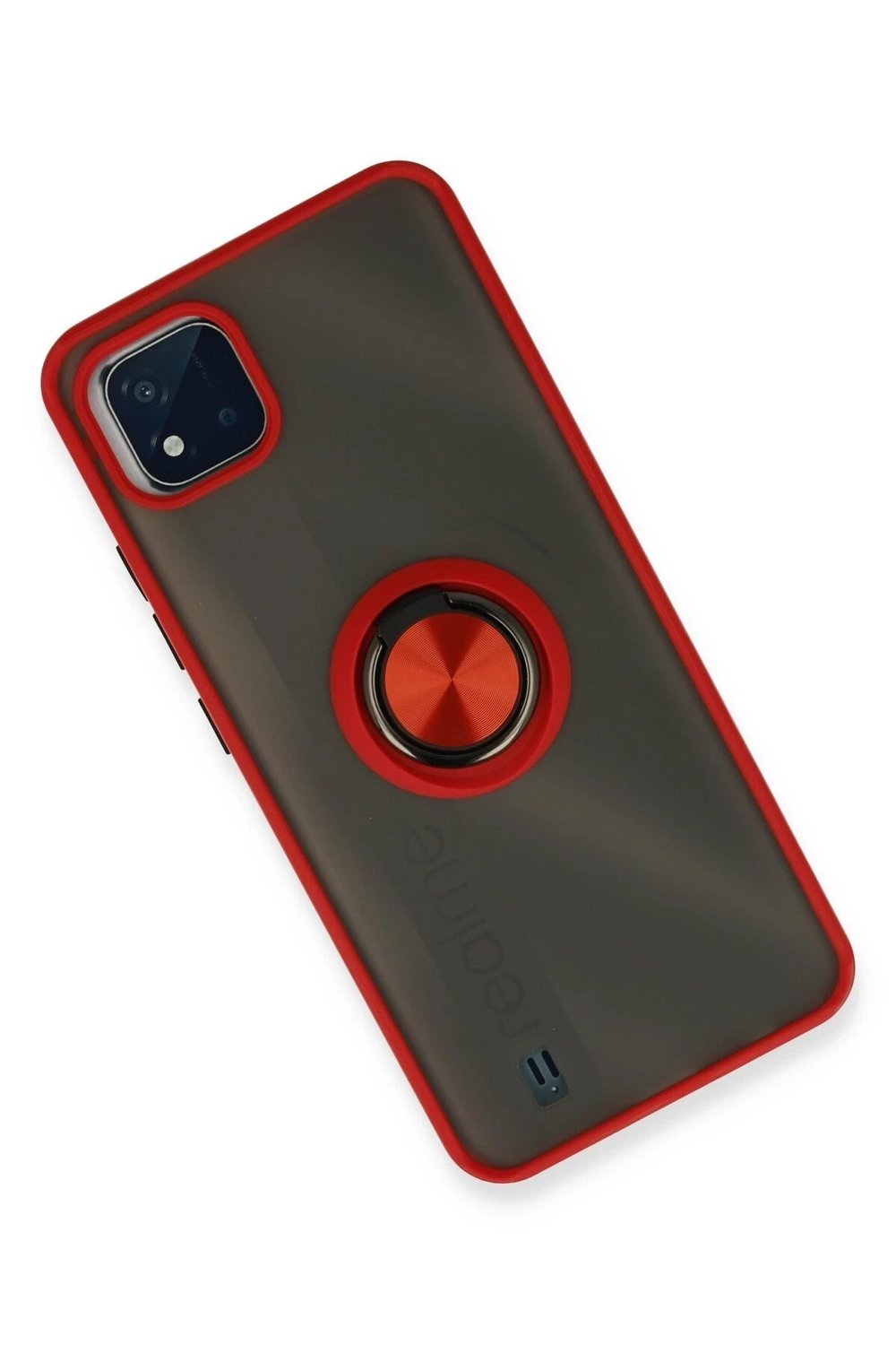 Mey İthalat®  Realme C11 2021 Kılıf Montreal Yüzüklü Silikon Kapak - Kırmızı