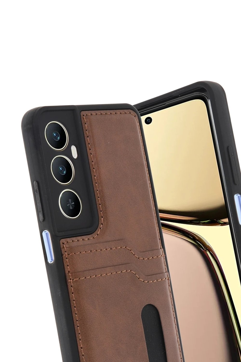 Mey İthalat®  Realme C65 Sara Kartvizitli Deri Kılıf - Taba