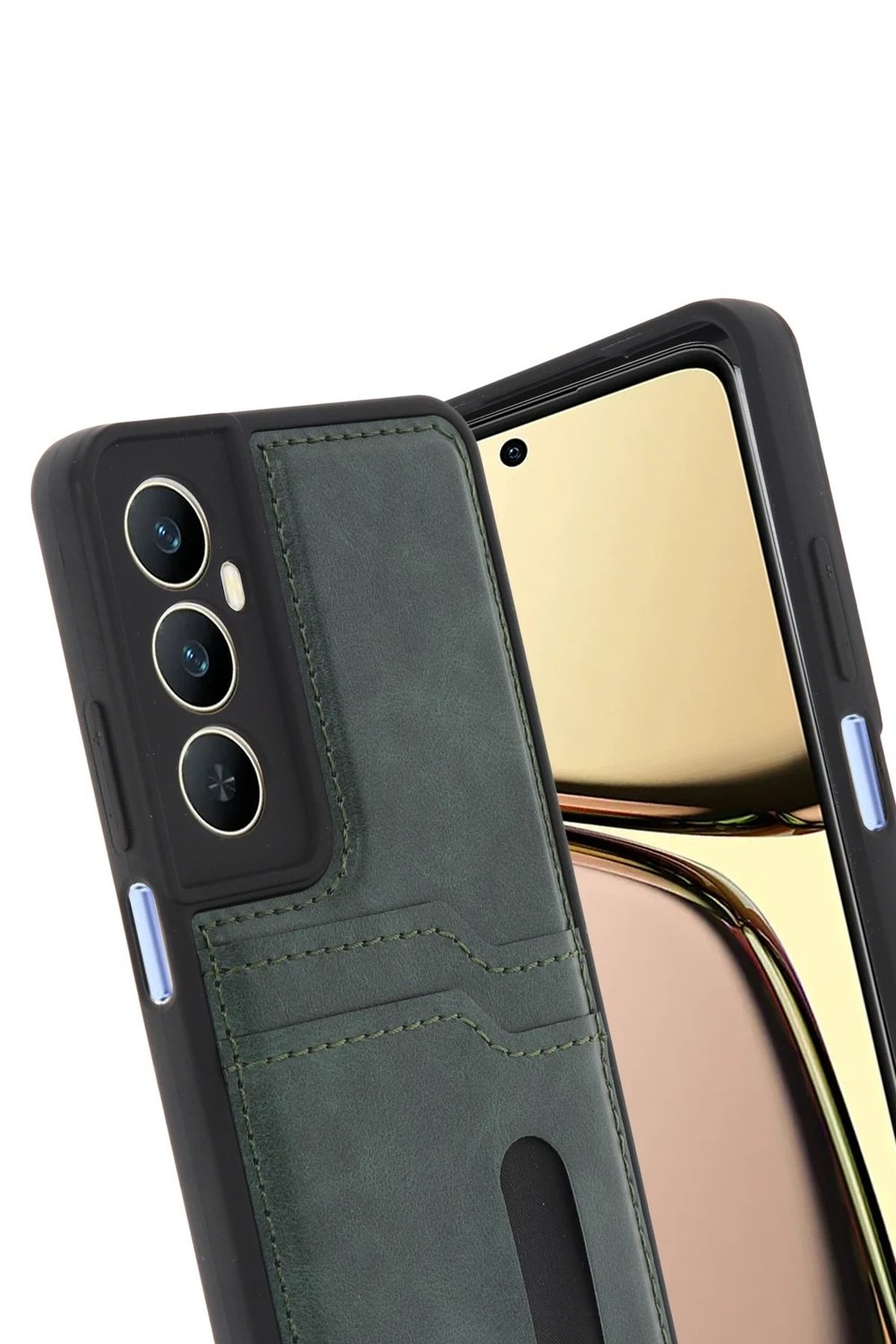 Mey İthalat®  Realme C65 Sara Kartvizitli Deri Kılıf - Yeşil