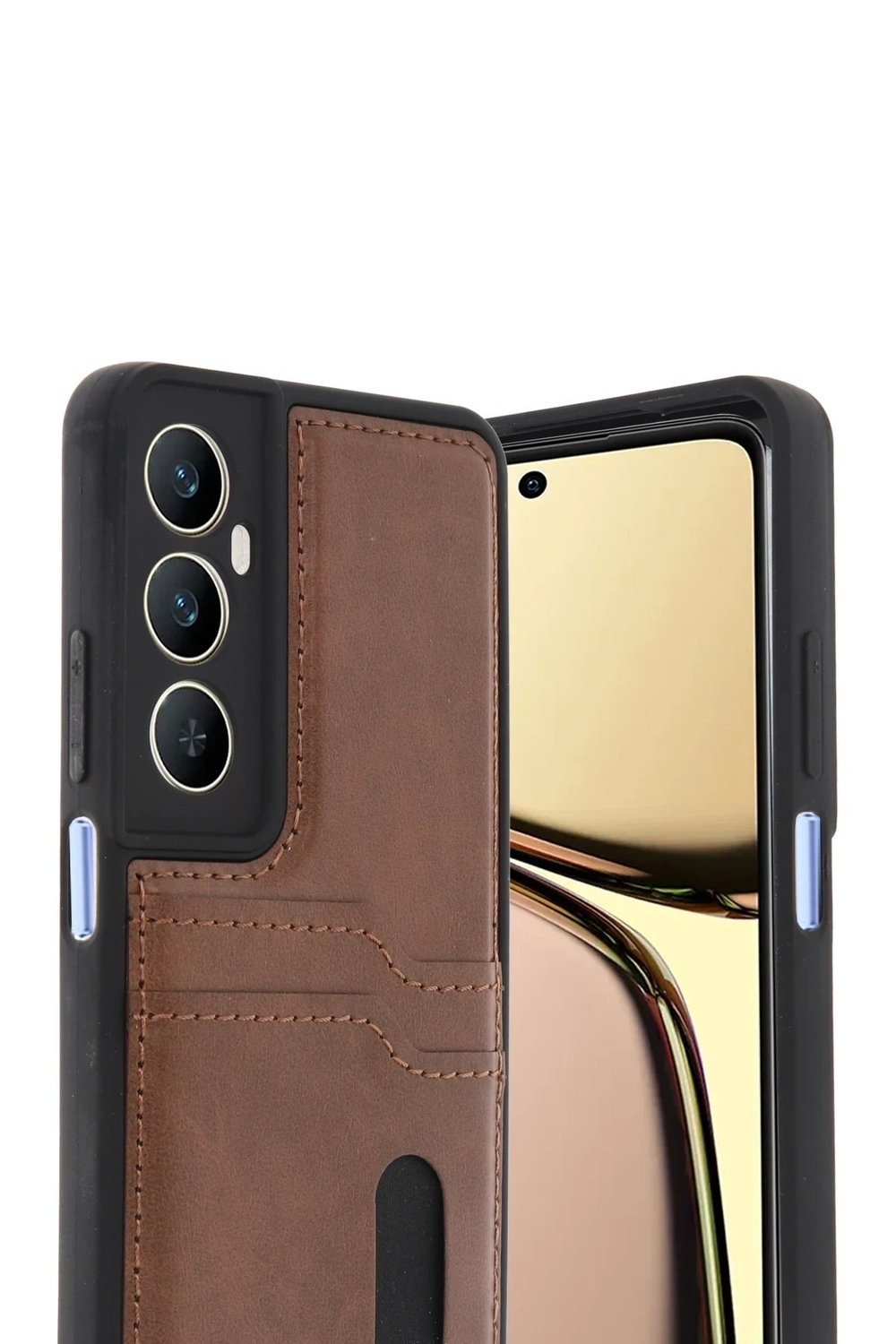 Mey İthalat®  Realme C65 Sara Kartvizitli Deri Kılıf - Taba