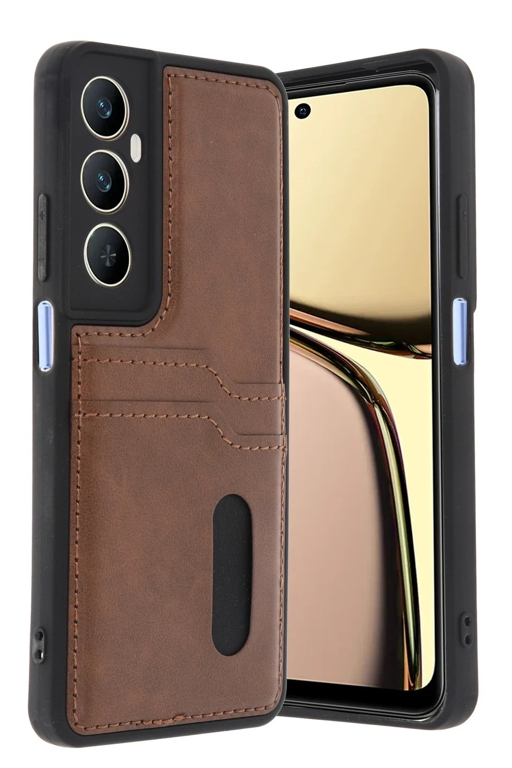 Mey İthalat®  Realme C65 Sara Kartvizitli Deri Kılıf - Taba