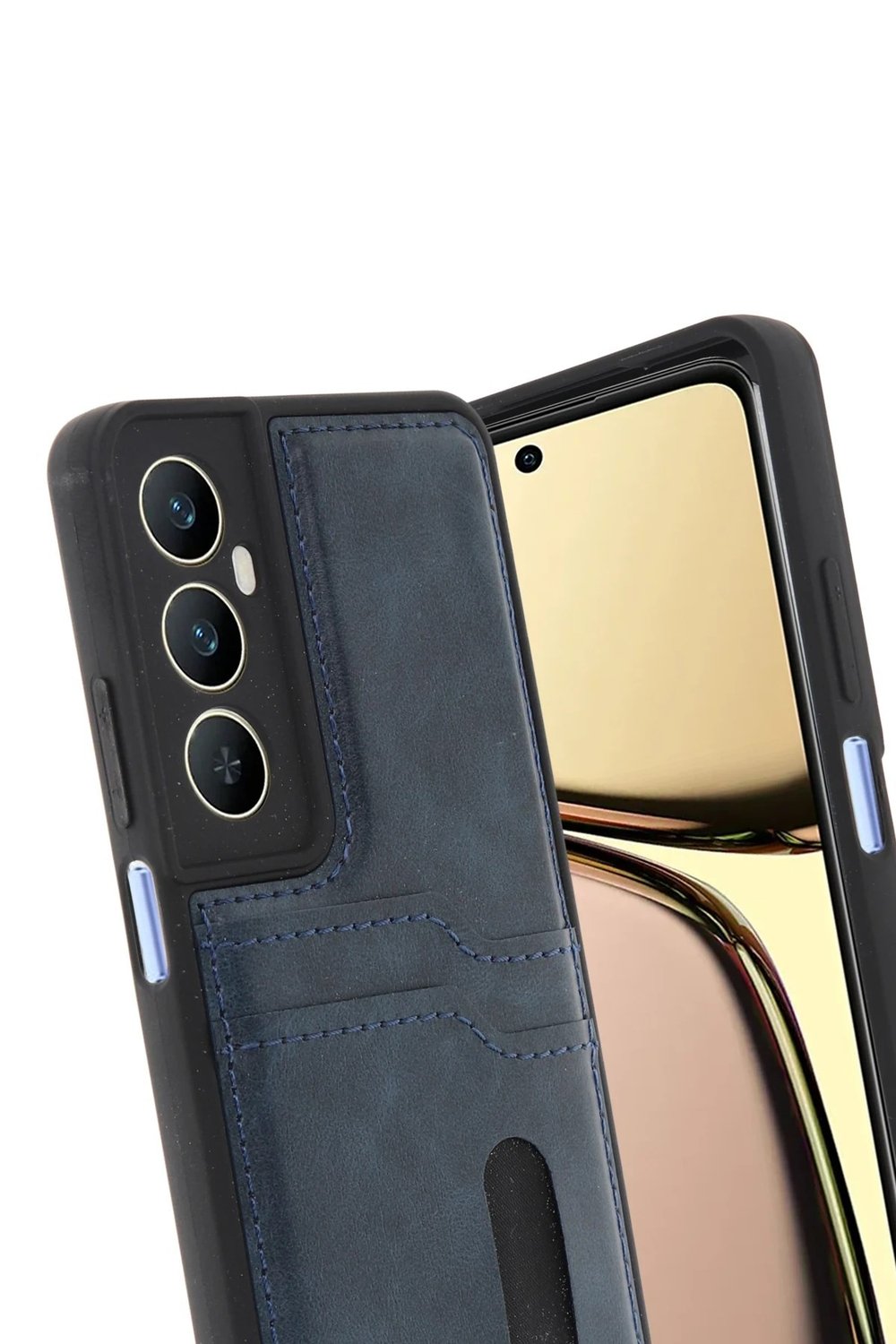 Mey İthalat®  Realme C65 Sara Kartvizitli Deri Kılıf - Lacivert