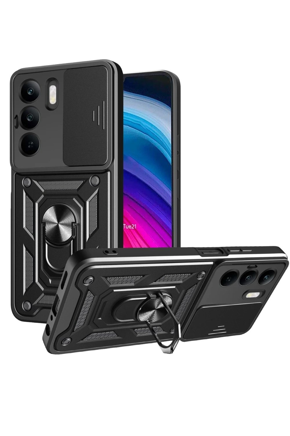 Mey İthalat®  Realme C75 4G Kılıf Pars Lens Yüzüklü Silikon - Siyah