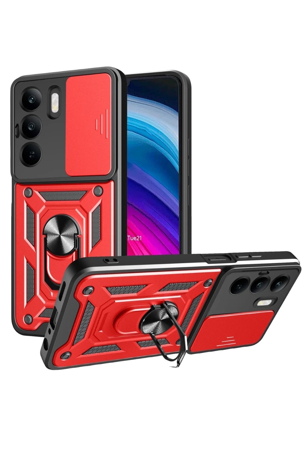 Mey İthalat®  Realme C75 4G Kılıf Pars Lens Yüzüklü Silikon - Kırmızı