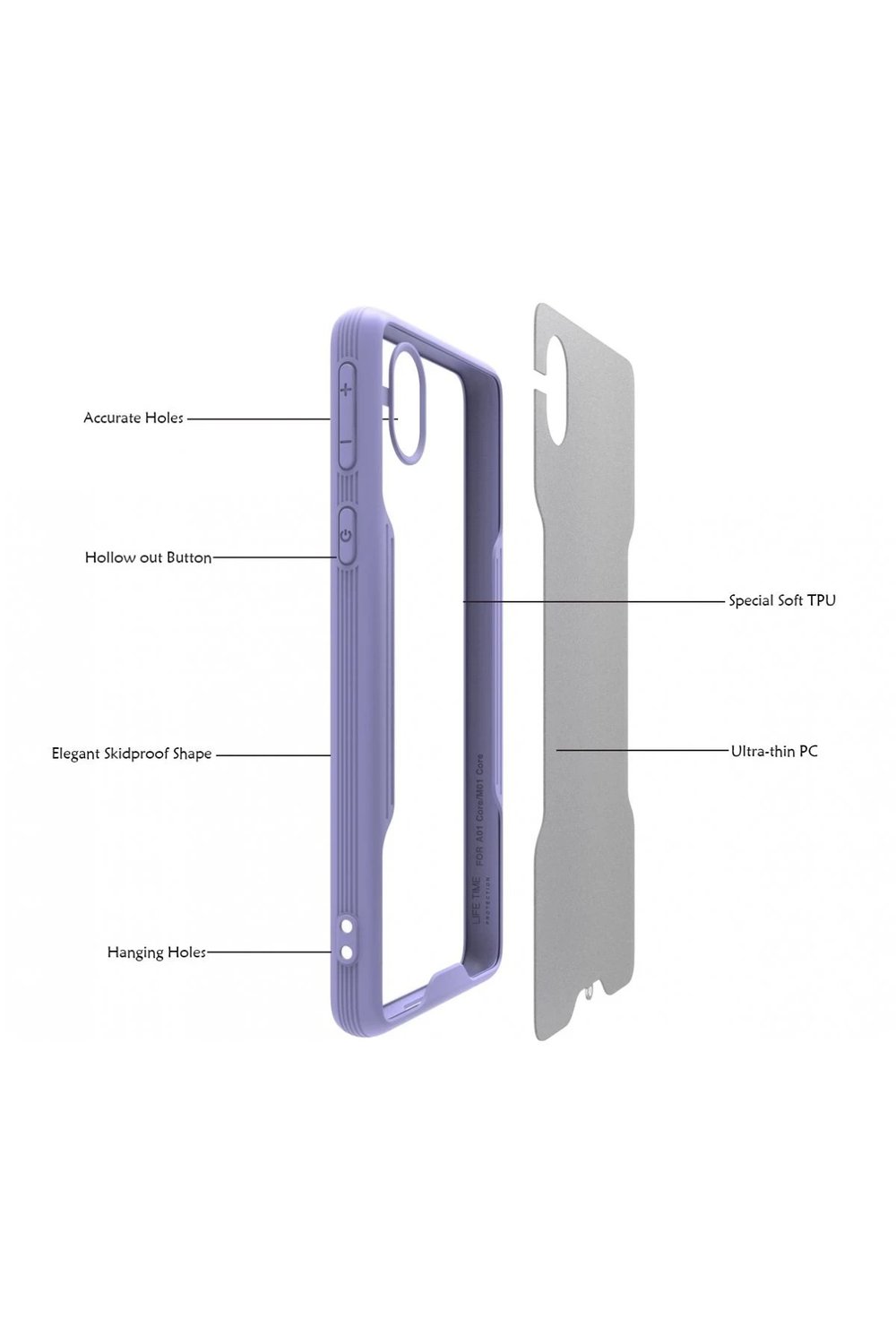 Mey İthalat®  Samsung Galaxy A01 Core Kılıf Platin Silikon - Lila