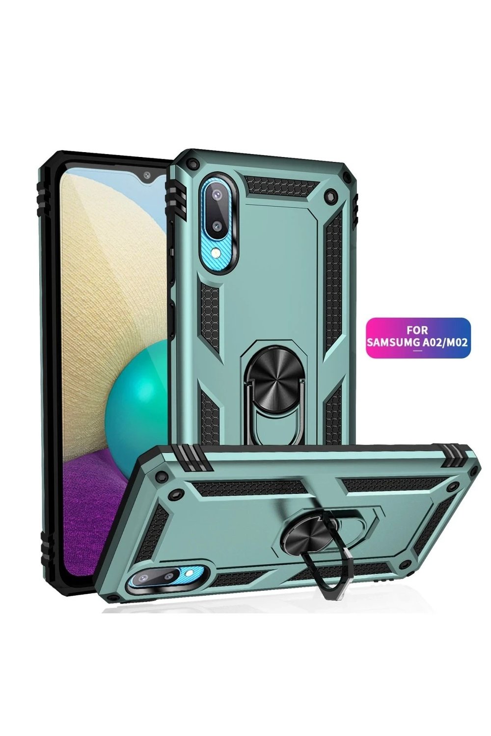Mey İthalat®  Samsung Galaxy A02 Kılıf Sofya Yüzüklü Silikon Kapak - Yeşil