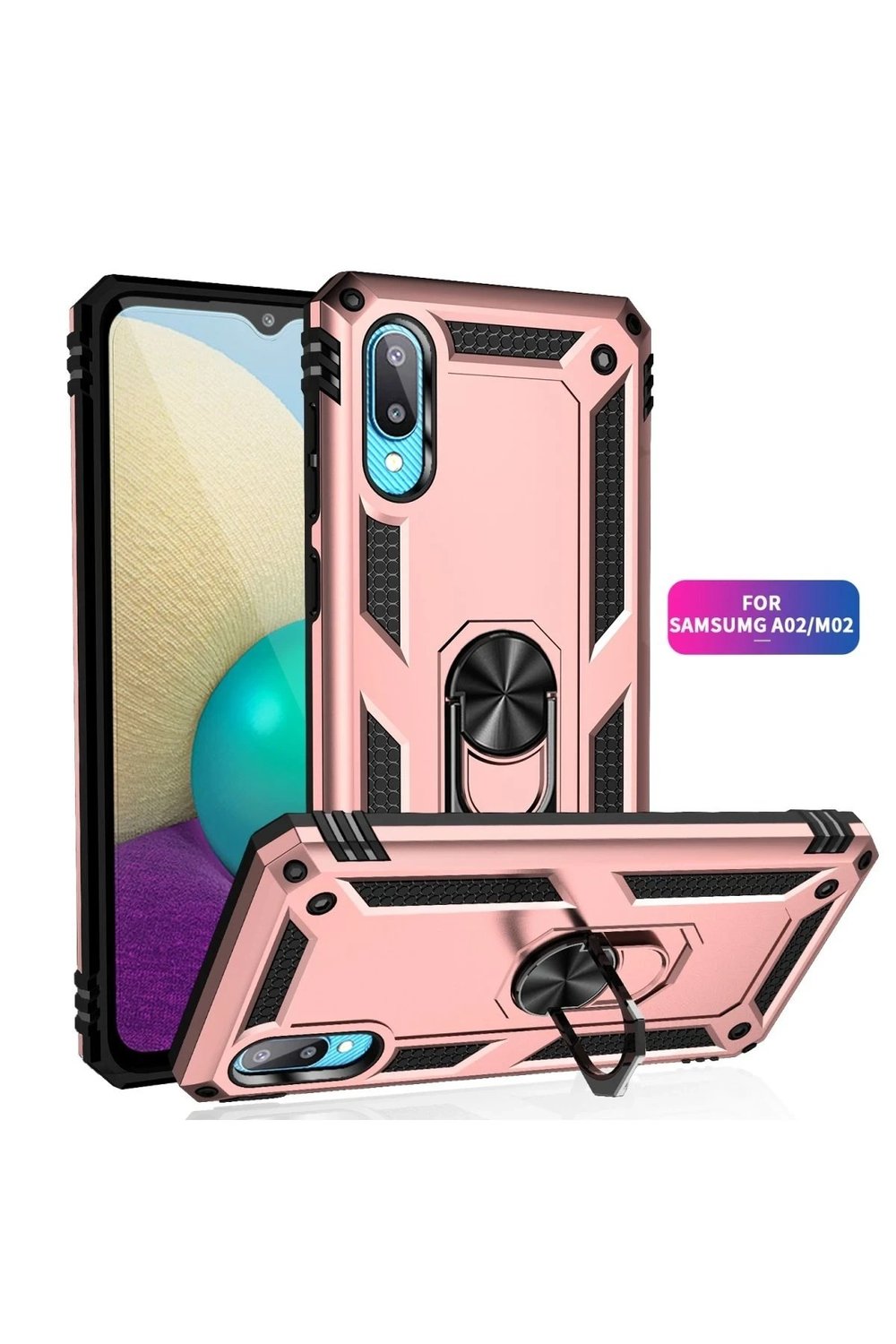 Mey İthalat®  Samsung Galaxy A02 Kılıf Sofya Yüzüklü Silikon Kapak - Rose