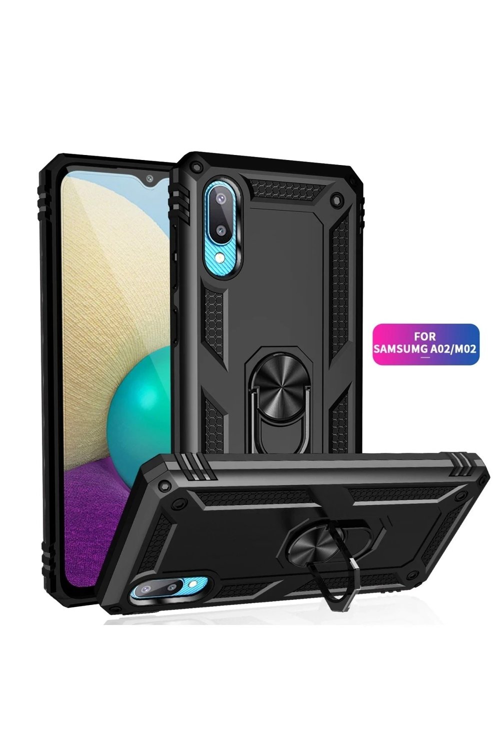 Mey İthalat®  Samsung Galaxy A02 Kılıf Sofya Yüzüklü Silikon Kapak - Siyah