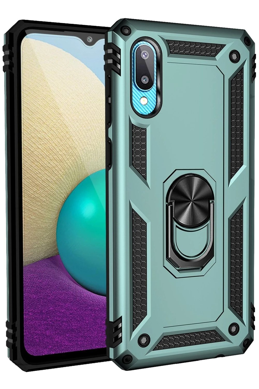 Mey İthalat®  Samsung Galaxy A02 Kılıf Sofya Yüzüklü Silikon Kapak - Yeşil
