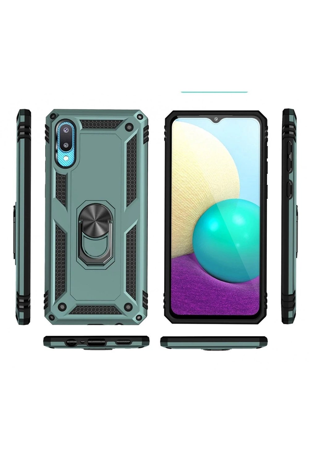 Mey İthalat®  Samsung Galaxy A02 Kılıf Sofya Yüzüklü Silikon Kapak - Yeşil