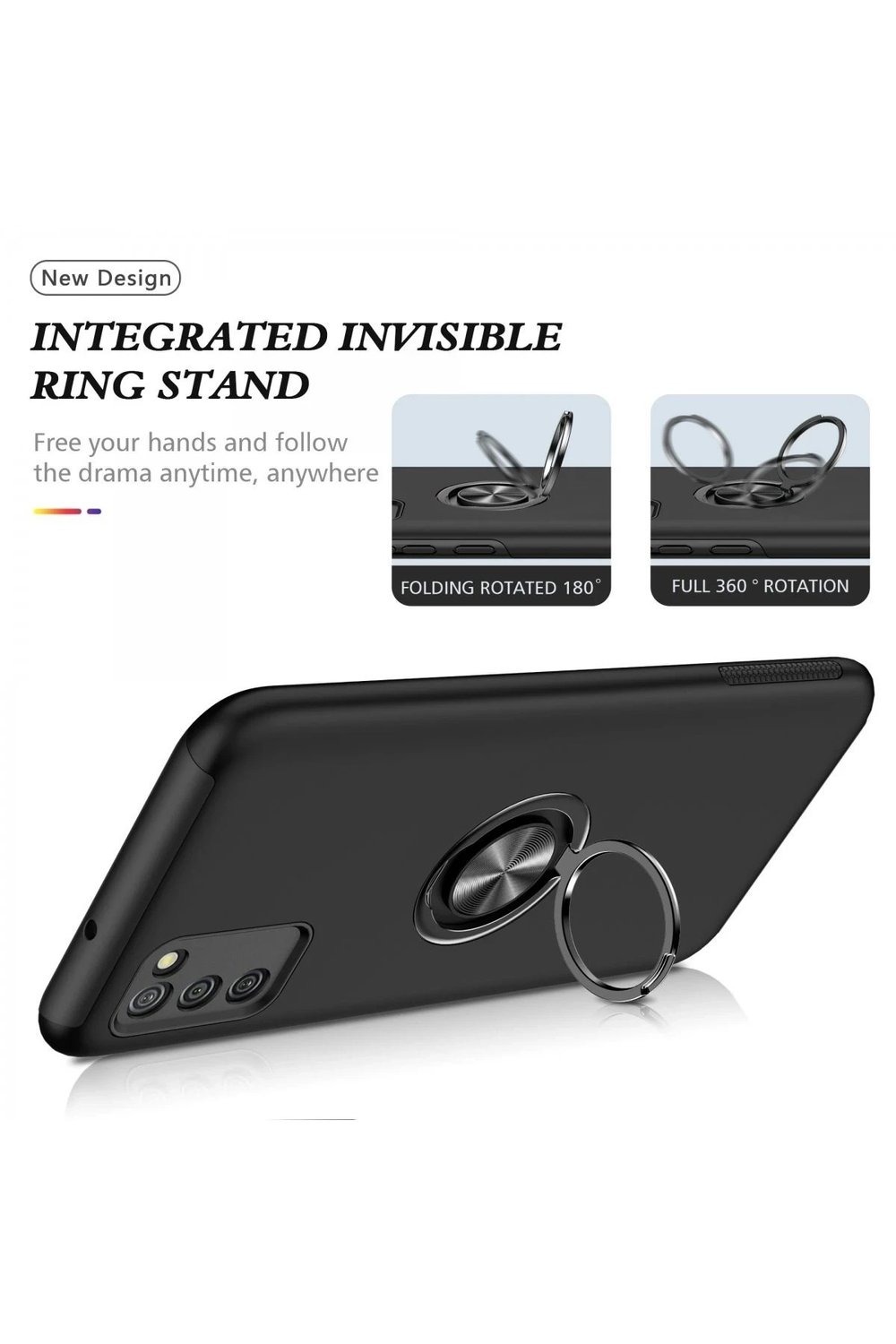 Mey İthalat®  Samsung Galaxy A02S Kılıf Elit Yüzüklü Kapak - Siyah
