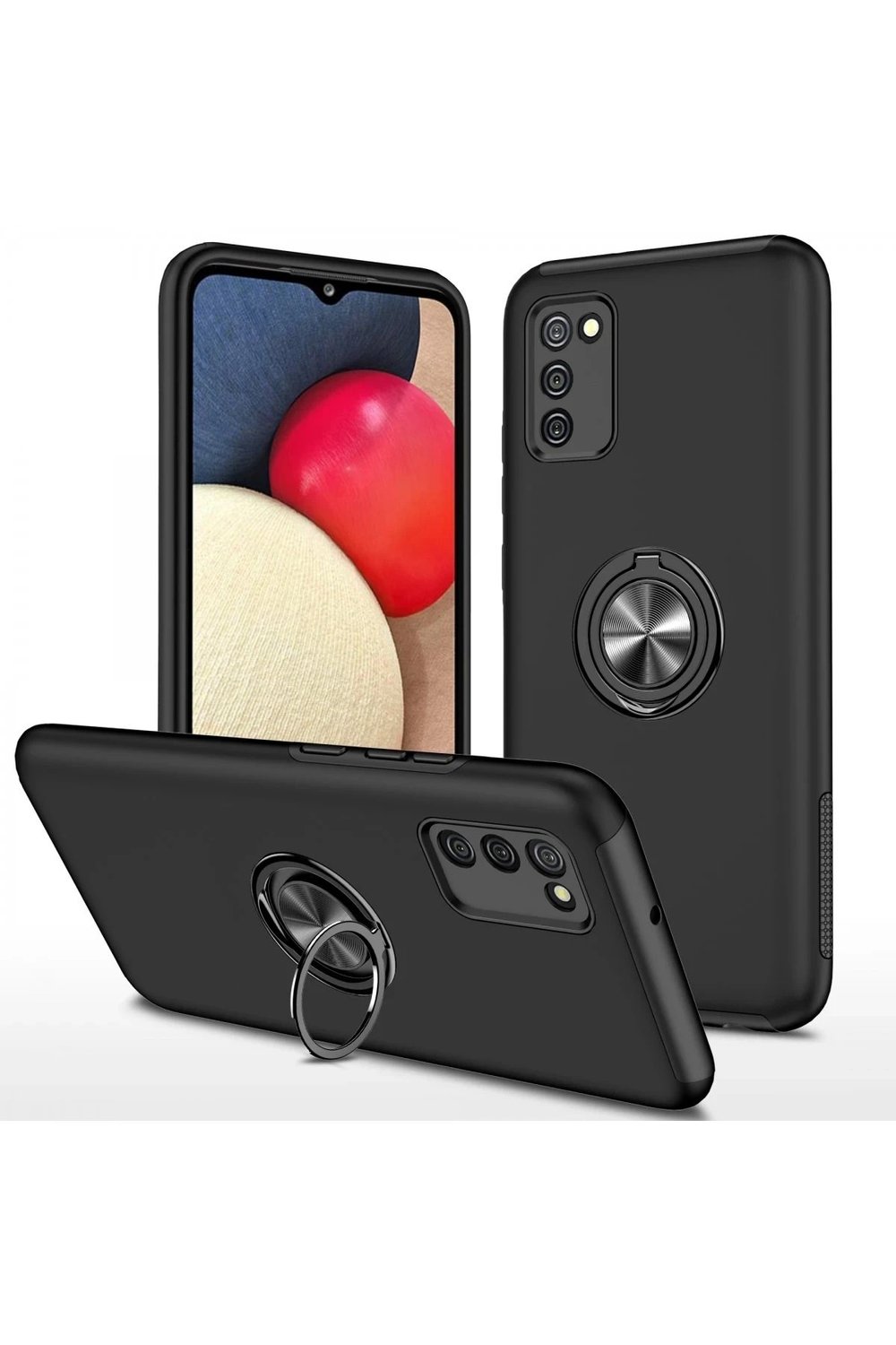 Mey İthalat®  Samsung Galaxy A02S Kılıf Elit Yüzüklü Kapak - Siyah