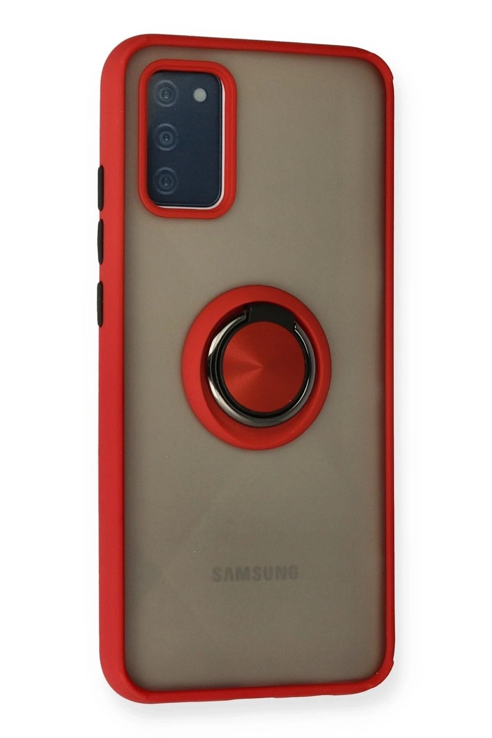 Mey İthalat®  Samsung Galaxy A02S Kılıf Montreal Yüzüklü Silikon Kapak - Kırmızı