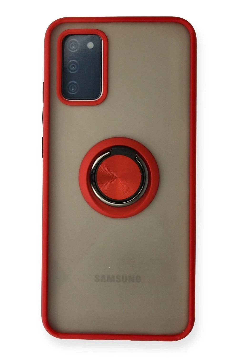 Mey İthalat®  Samsung Galaxy A02S Kılıf Montreal Yüzüklü Silikon Kapak - Kırmızı