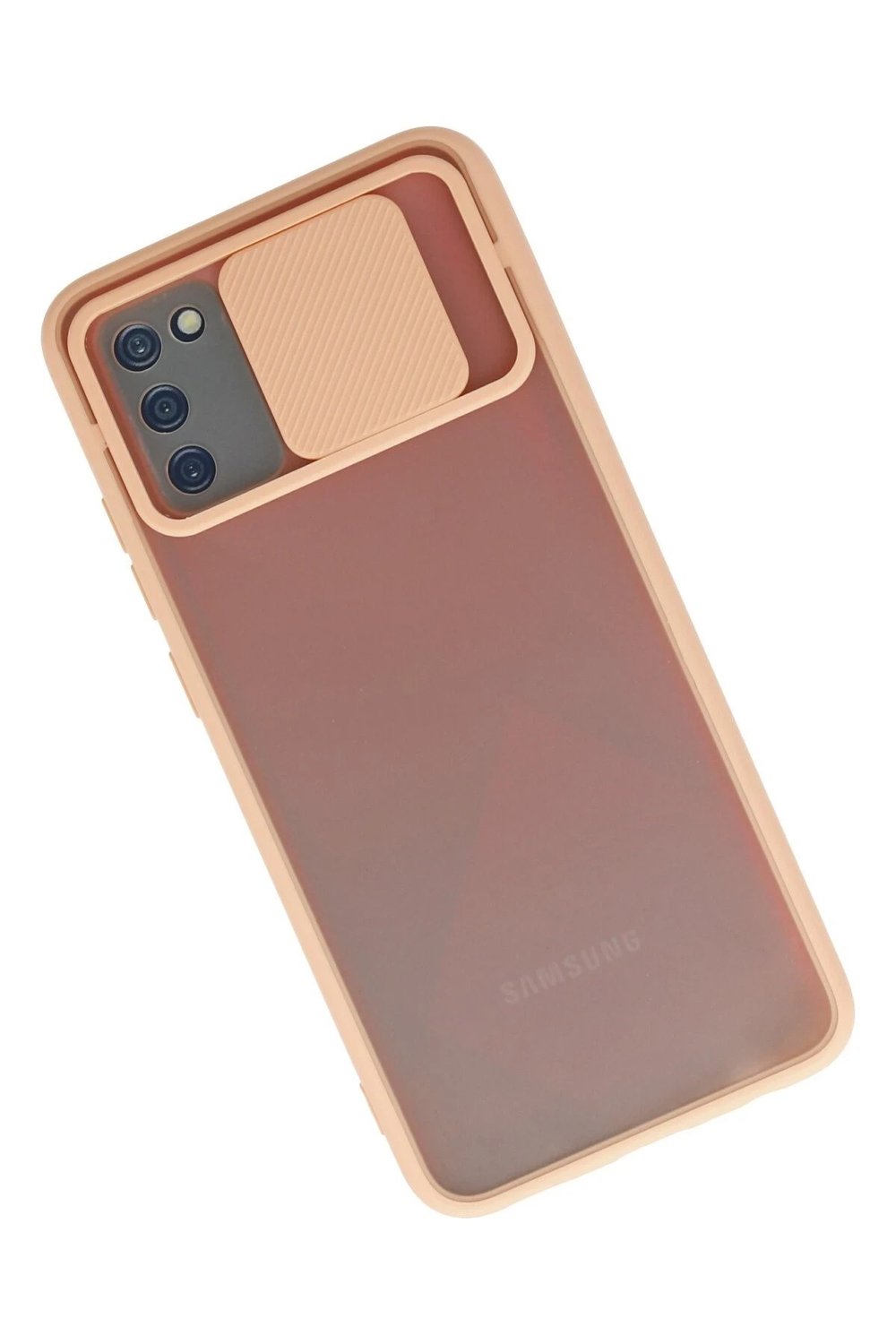 Mey İthalat®  Samsung Galaxy A02S Kılıf Palm Buzlu Kamera Sürgülü Silikon - Pembe