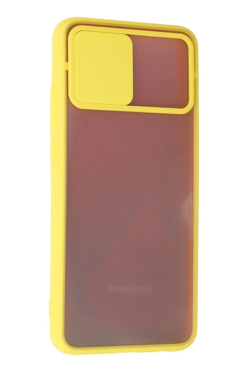 Mey İthalat®  Samsung Galaxy A02S Kılıf Palm Buzlu Kamera Sürgülü Silikon - Sarı