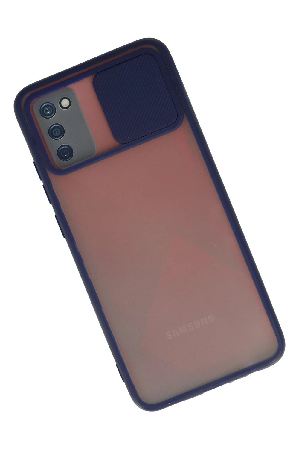 Mey İthalat®  Samsung Galaxy A02S Kılıf Palm Buzlu Kamera Sürgülü Silikon - Lacivert