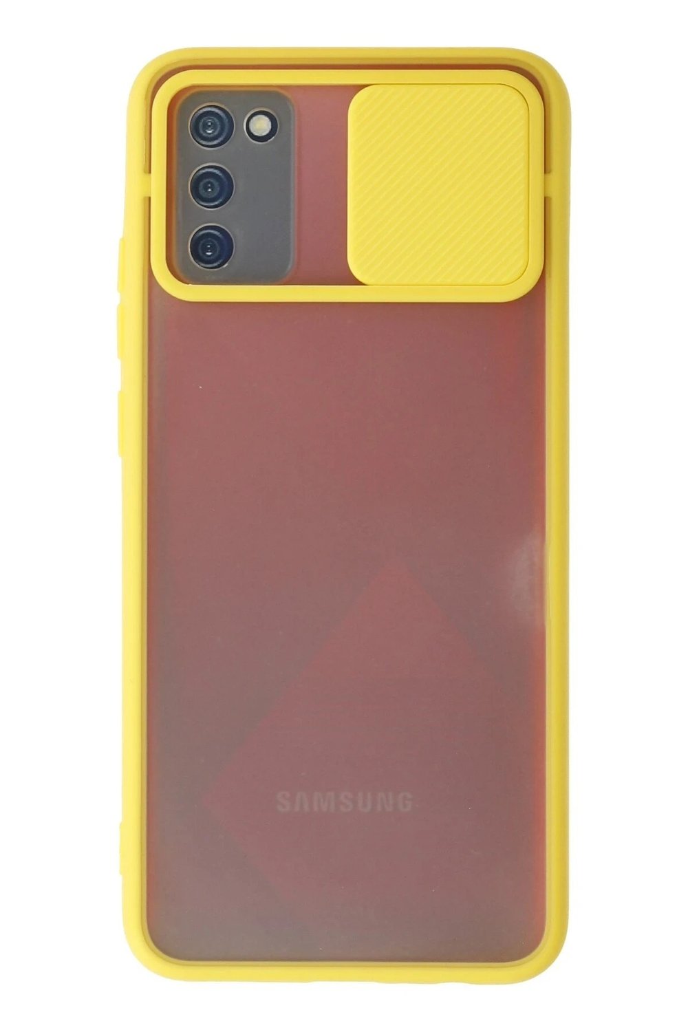 Mey İthalat®  Samsung Galaxy A02S Kılıf Palm Buzlu Kamera Sürgülü Silikon - Sarı