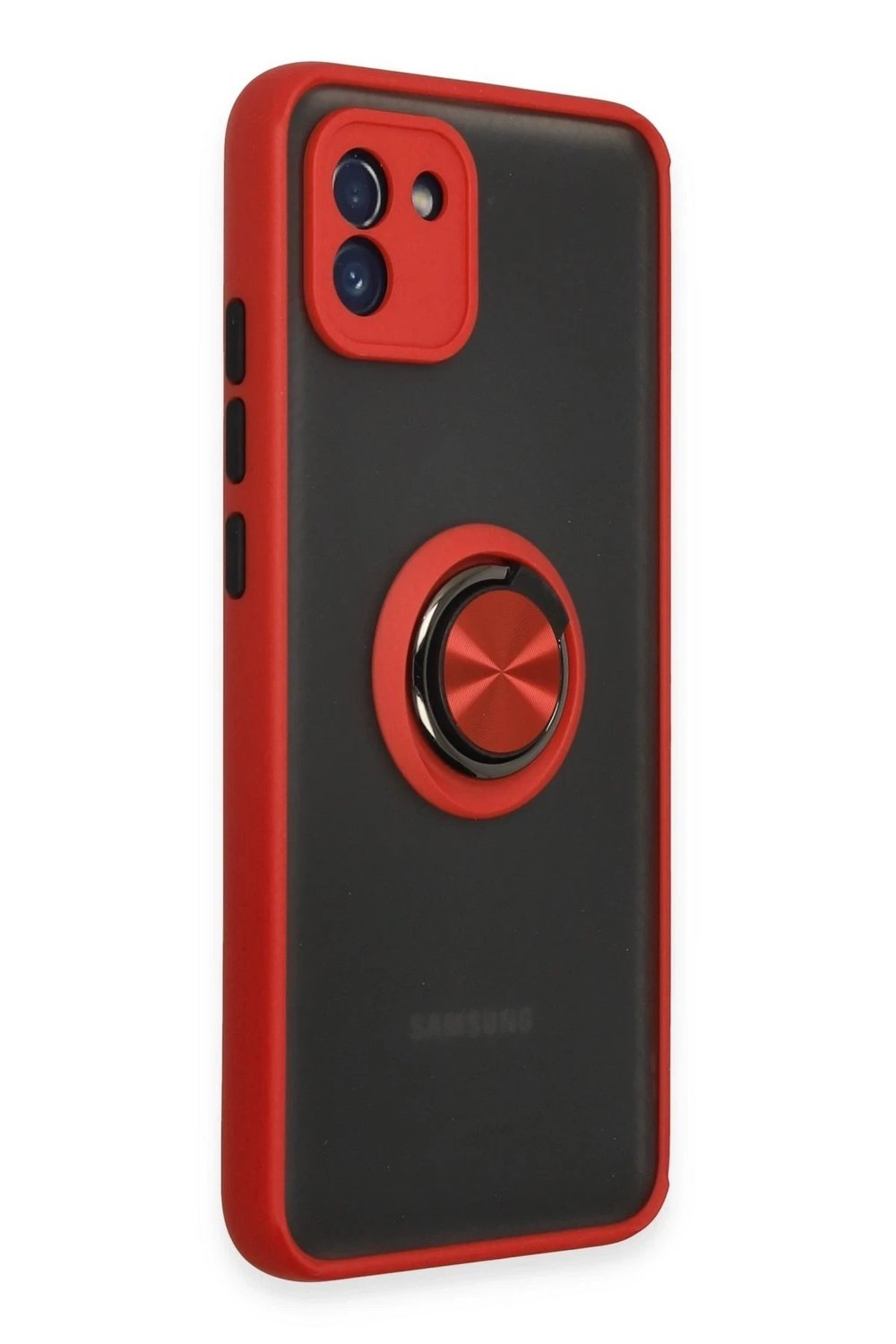 Mey İthalat®  Samsung Galaxy A03 Kılıf Montreal Yüzüklü Silikon Kapak - Kırmızı