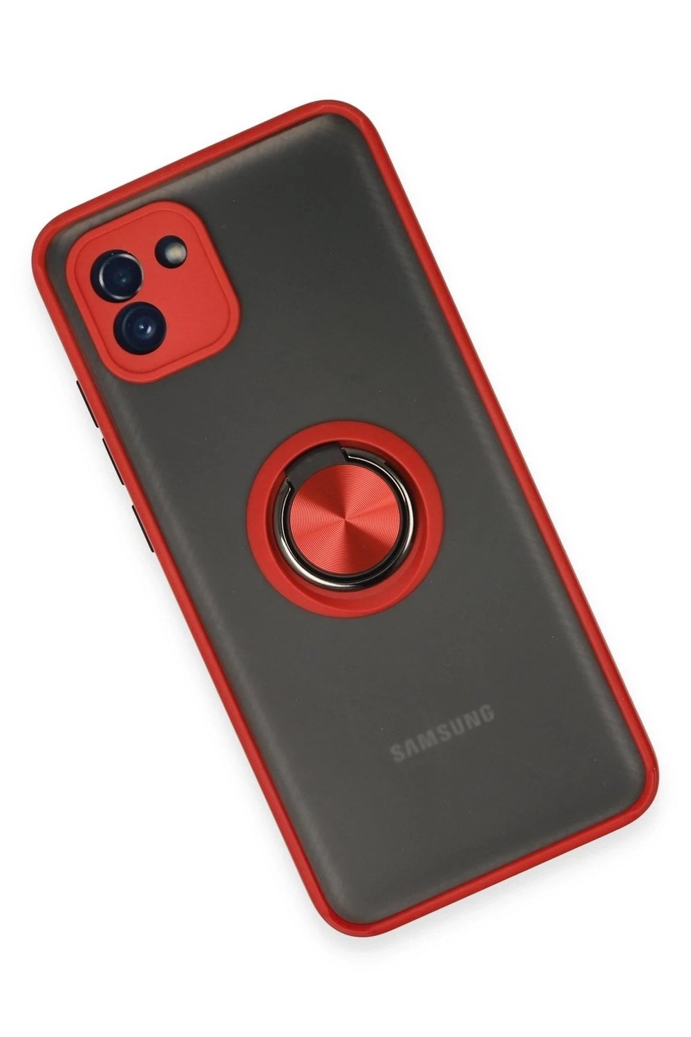 Mey İthalat®  Samsung Galaxy A03 Kılıf Montreal Yüzüklü Silikon Kapak - Kırmızı