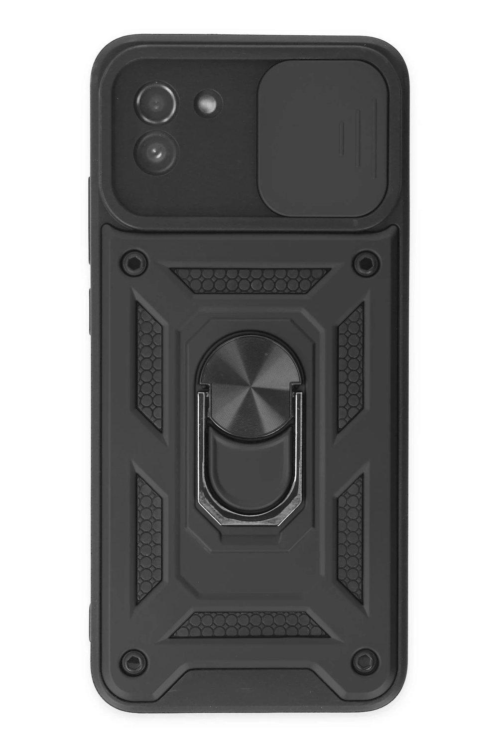 Mey İthalat®  Samsung Galaxy A03 Kılıf Pars Lens Yüzüklü Silikon - Siyah