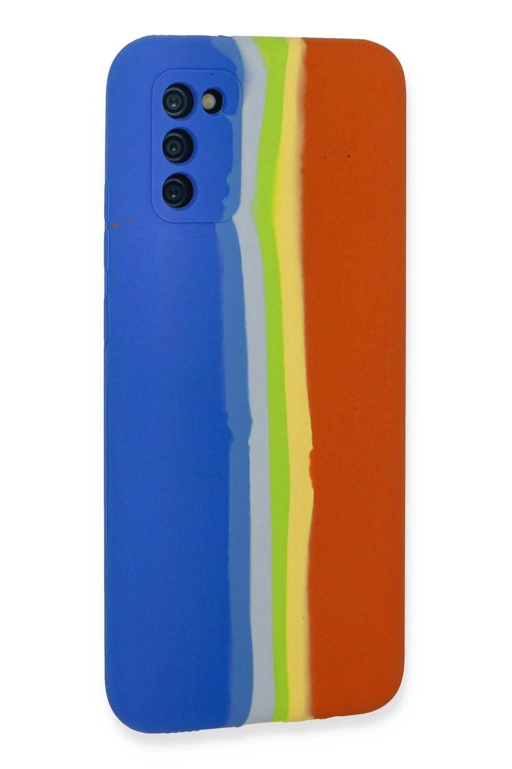 Mey İthalat®  Samsung Galaxy A03S Kılıf Ebruli Lansman Silikon - Mavi-Turuncu