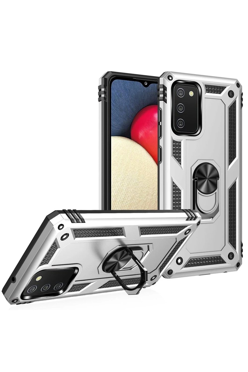 Mey İthalat®  Samsung Galaxy A03S Kılıf Sofya Yüzüklü Silikon Kapak - Gümüş