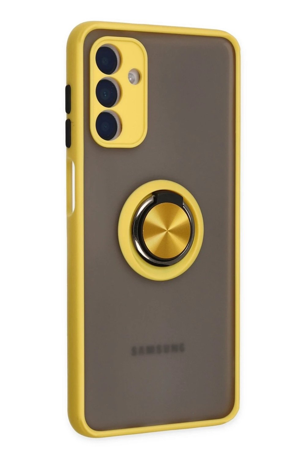Mey İthalat®  Samsung Galaxy A04S Kılıf Montreal Yüzüklü Silikon Kapak - Sarı