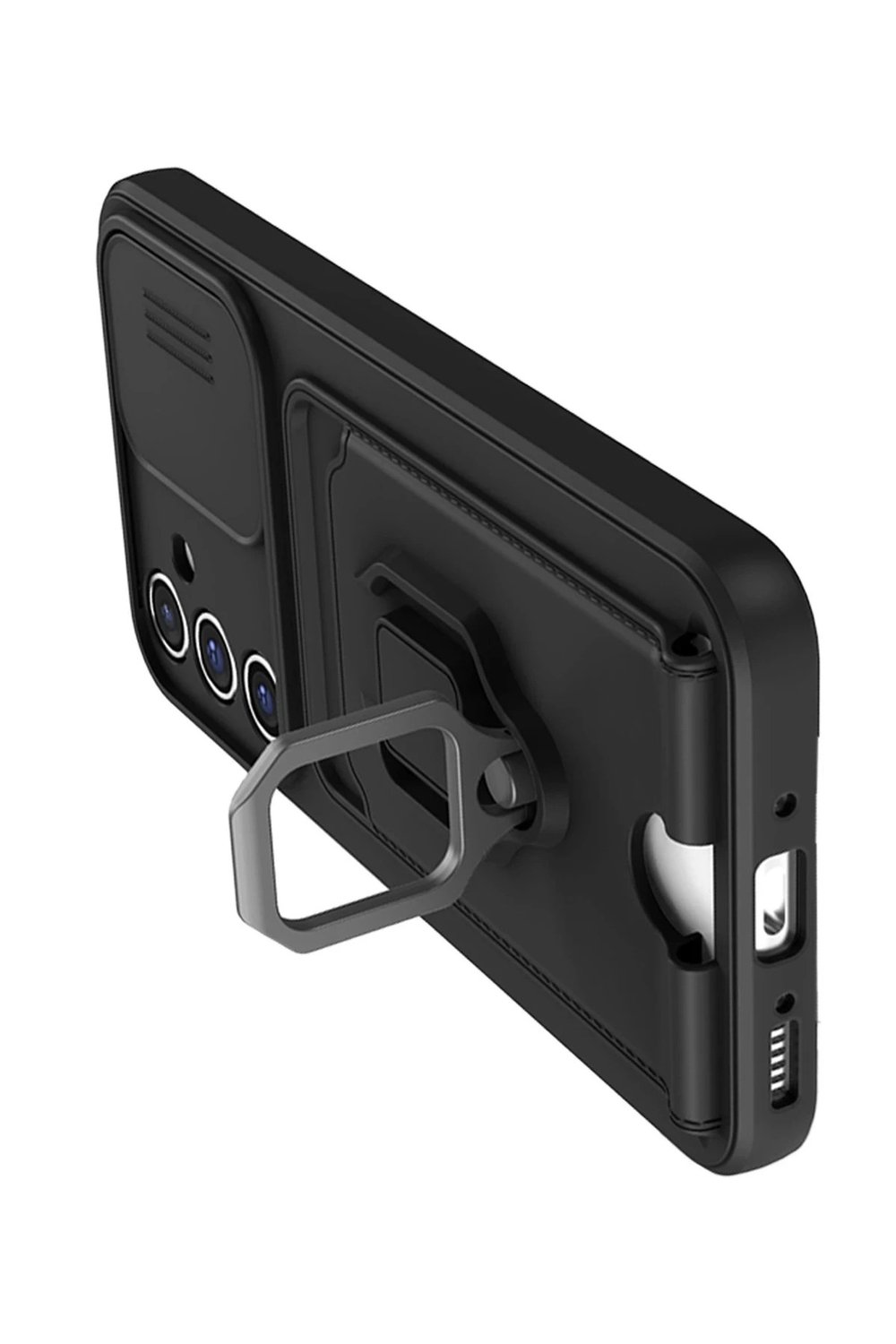 Mey İthalat®  Samsung Galaxy A05S Kılıf Zuma Kartvizitli Yüzüklü Silikon - Siyah