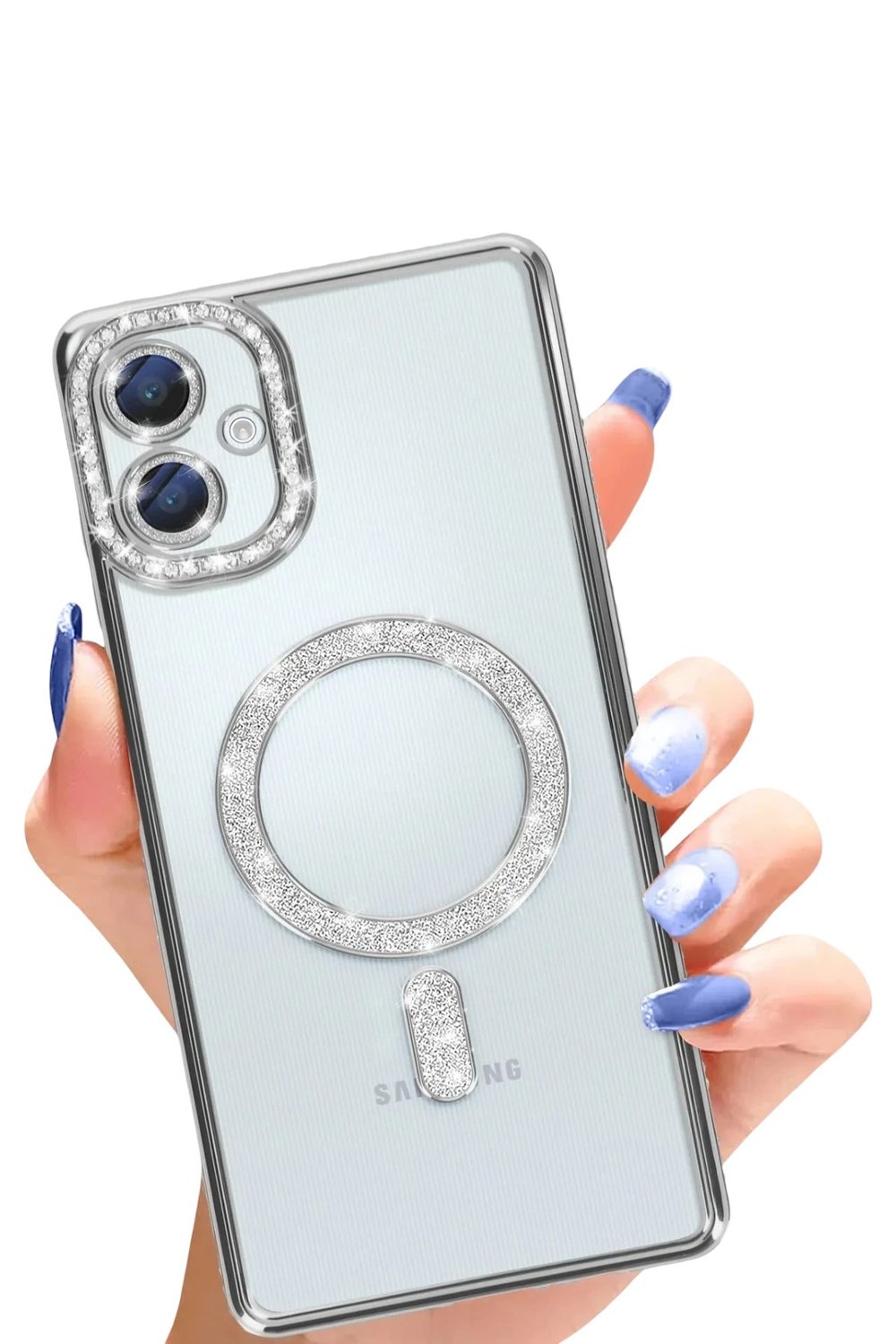 Mey İthalat®  Samsung Galaxy A06 Joke Simli Magneticsafe Kılıf - Gümüş