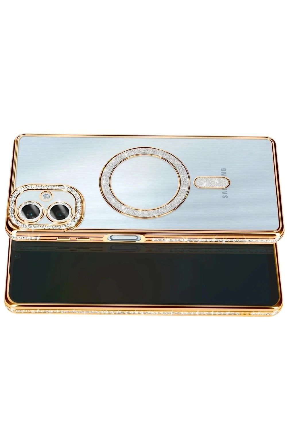 Mey İthalat®  Samsung Galaxy A07 4G Joke Simli Magneticsafe Kılıf - Gold