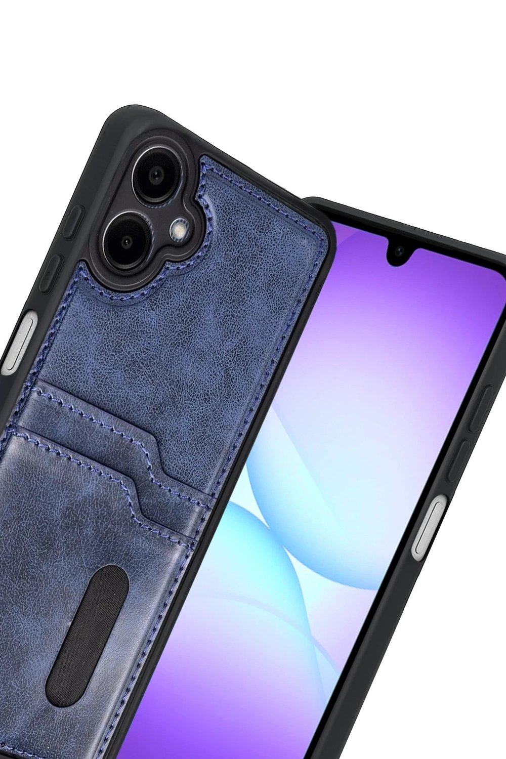 Mey İthalat®  Samsung Galaxy A07 4G Sara Kartvizitli Deri Kılıf - Lacivert
