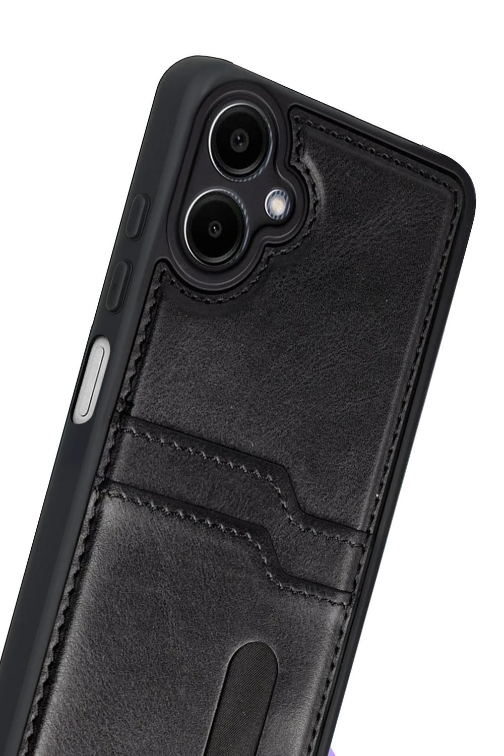 Mey İthalat®  Samsung Galaxy A07 4G Sara Kartvizitli Deri Kılıf - Siyah