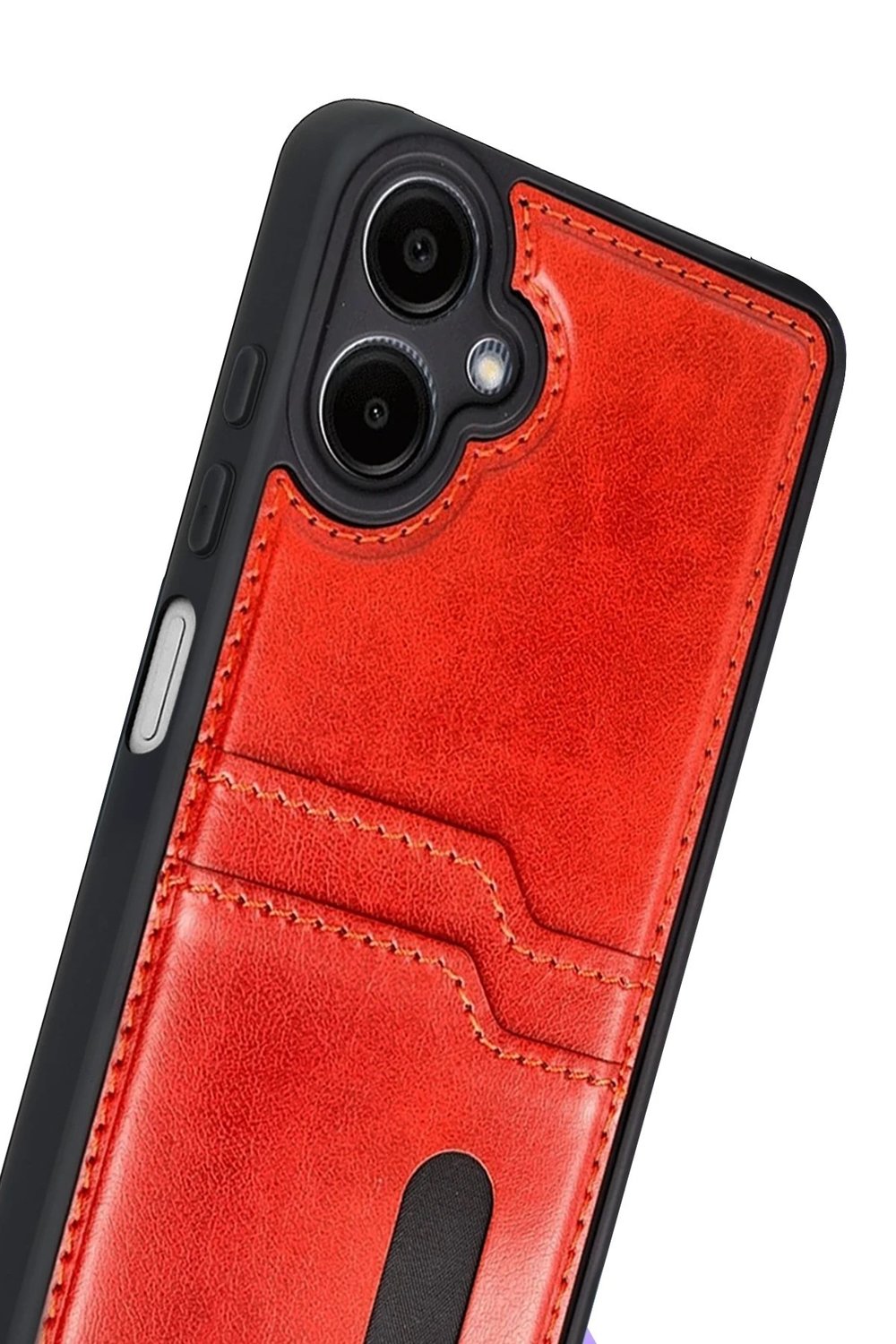 Mey İthalat®  Samsung Galaxy A07 4G Sara Kartvizitli Deri Kılıf - Kırmızı