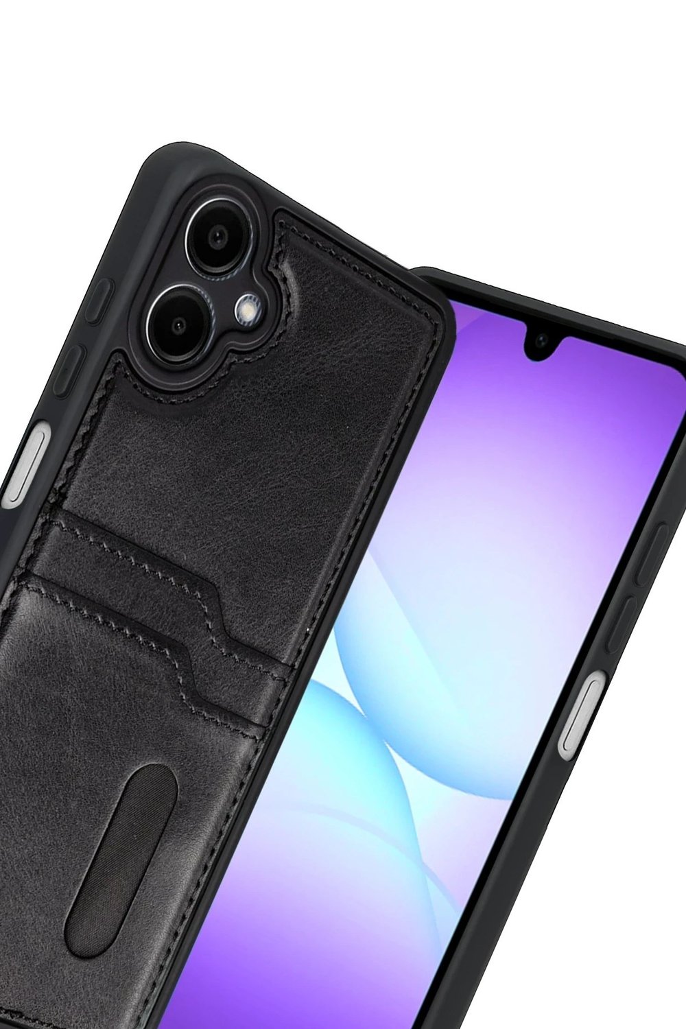 Mey İthalat®  Samsung Galaxy A07 4G Sara Kartvizitli Deri Kılıf - Siyah