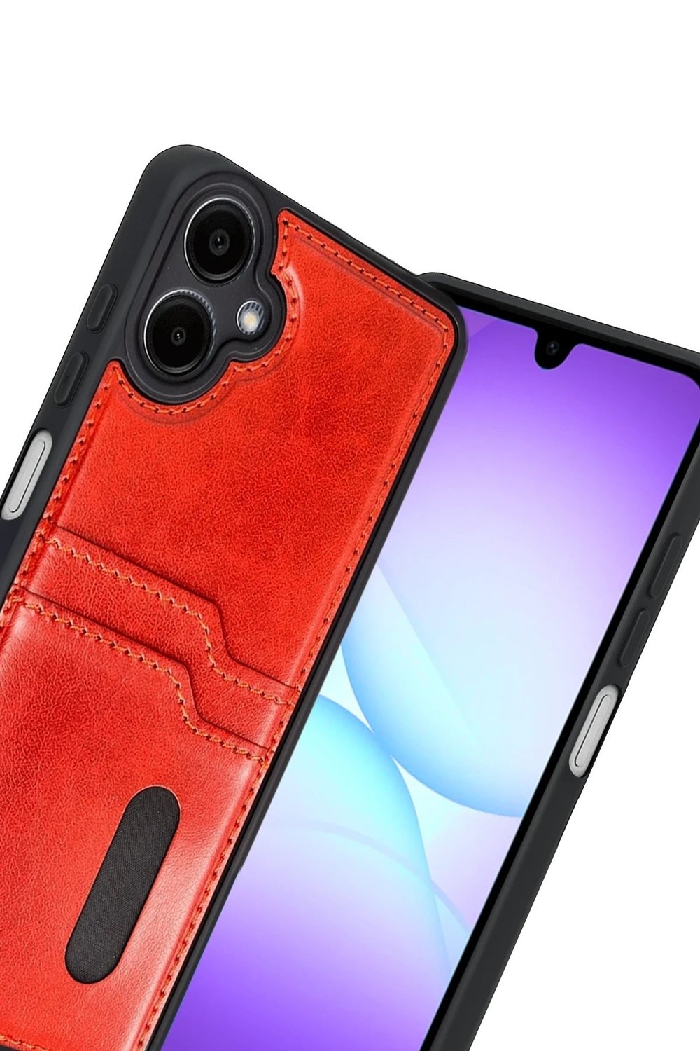Mey İthalat®  Samsung Galaxy A07 4G Sara Kartvizitli Deri Kılıf - Kırmızı