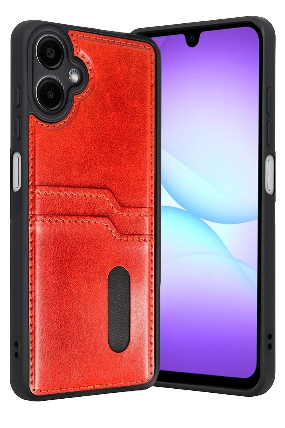 Mey İthalat®  Samsung Galaxy A07 4G Sara Kartvizitli Deri Kılıf - Kırmızı