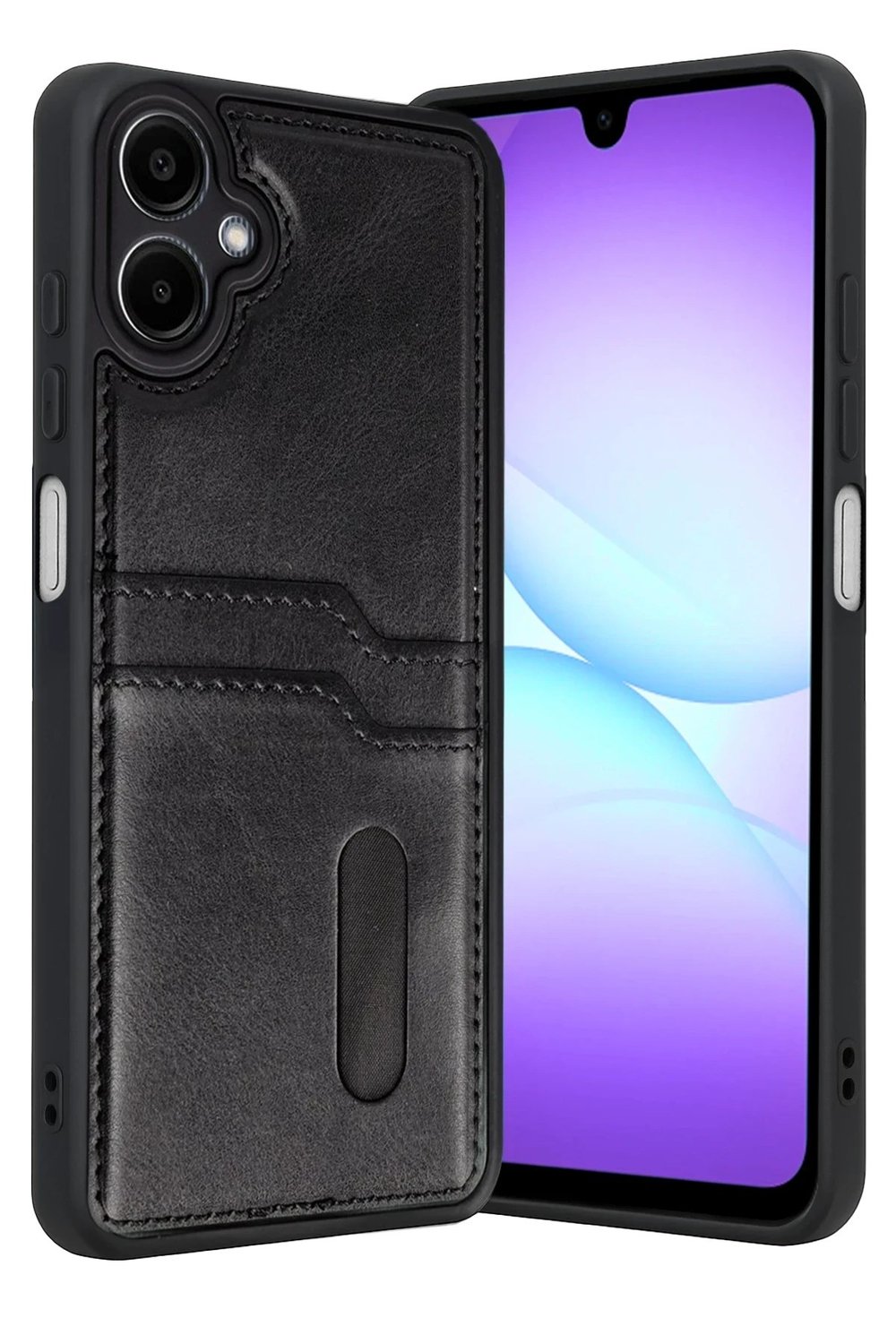 Mey İthalat®  Samsung Galaxy A07 4G Sara Kartvizitli Deri Kılıf - Siyah