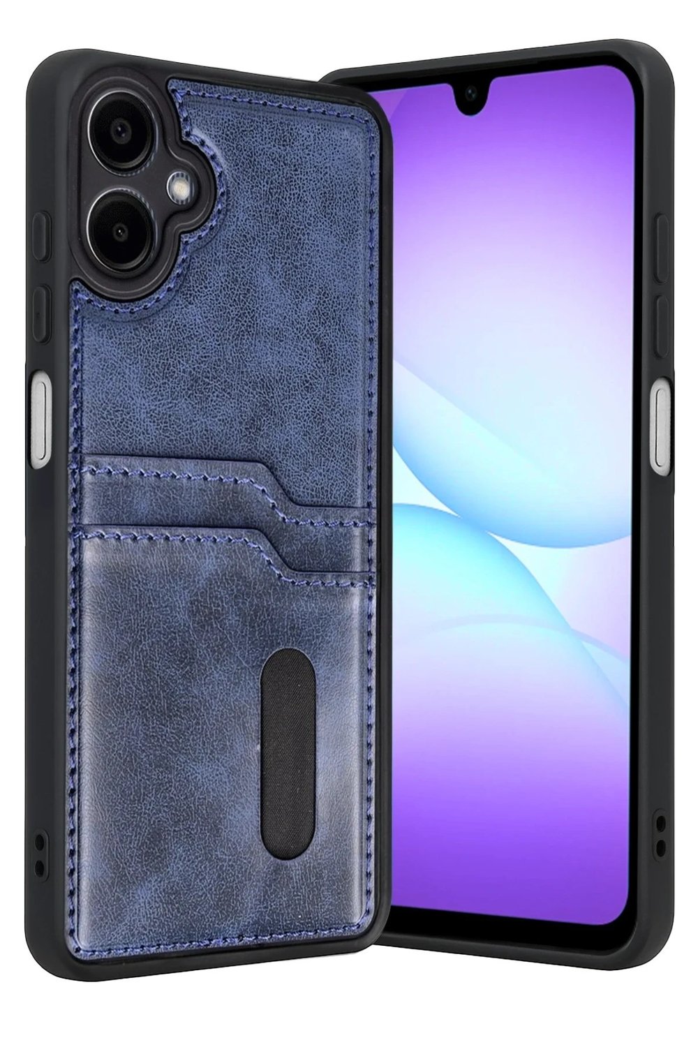 Mey İthalat®  Samsung Galaxy A07 4G Sara Kartvizitli Deri Kılıf - Lacivert